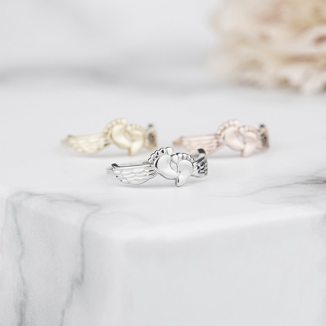 For Memorial - S925 Mama of an Angel Footprint Ring