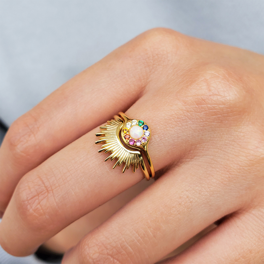 S925 I Will Always Be By Your Side Rainbow Opal Ring