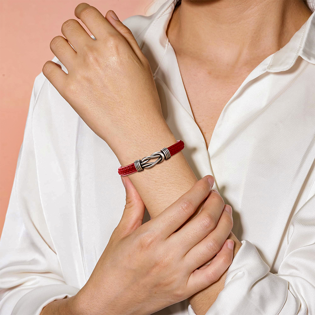 Grandmother & Granddaughter Forever Linked Together Red Knot Leather Bracelet