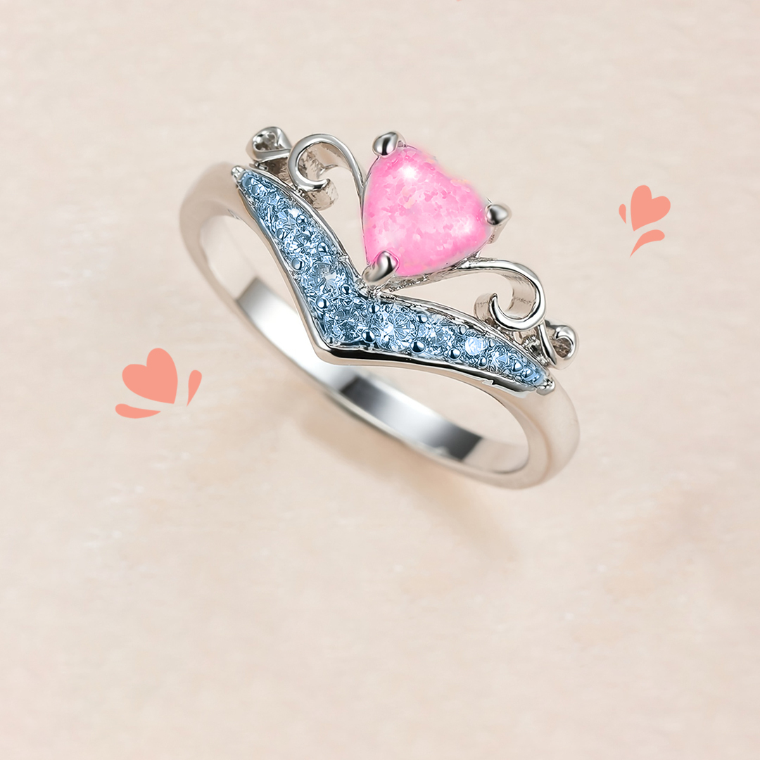 For Memorial - S925 Mama of an Angel You Will Be With Me Pink Heart Crown Ring