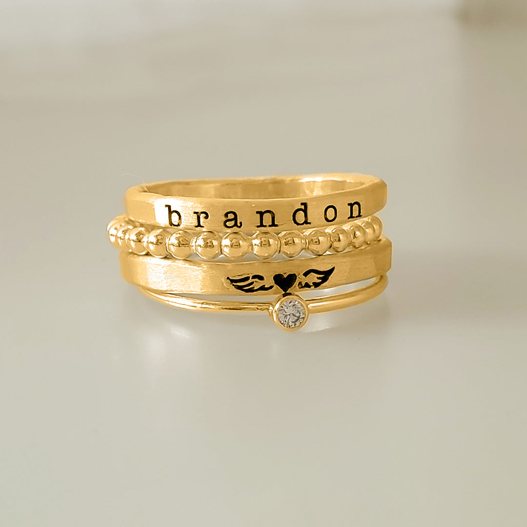 For Memorial - S925 Daughter of an Angel Name Stacked Ring - 4 Rings Set