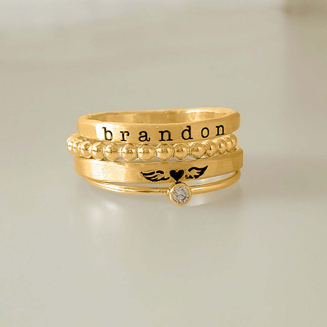 For Memorial - S925 Daughter of an Angel Name Stacked Ring - 4 Rings Set