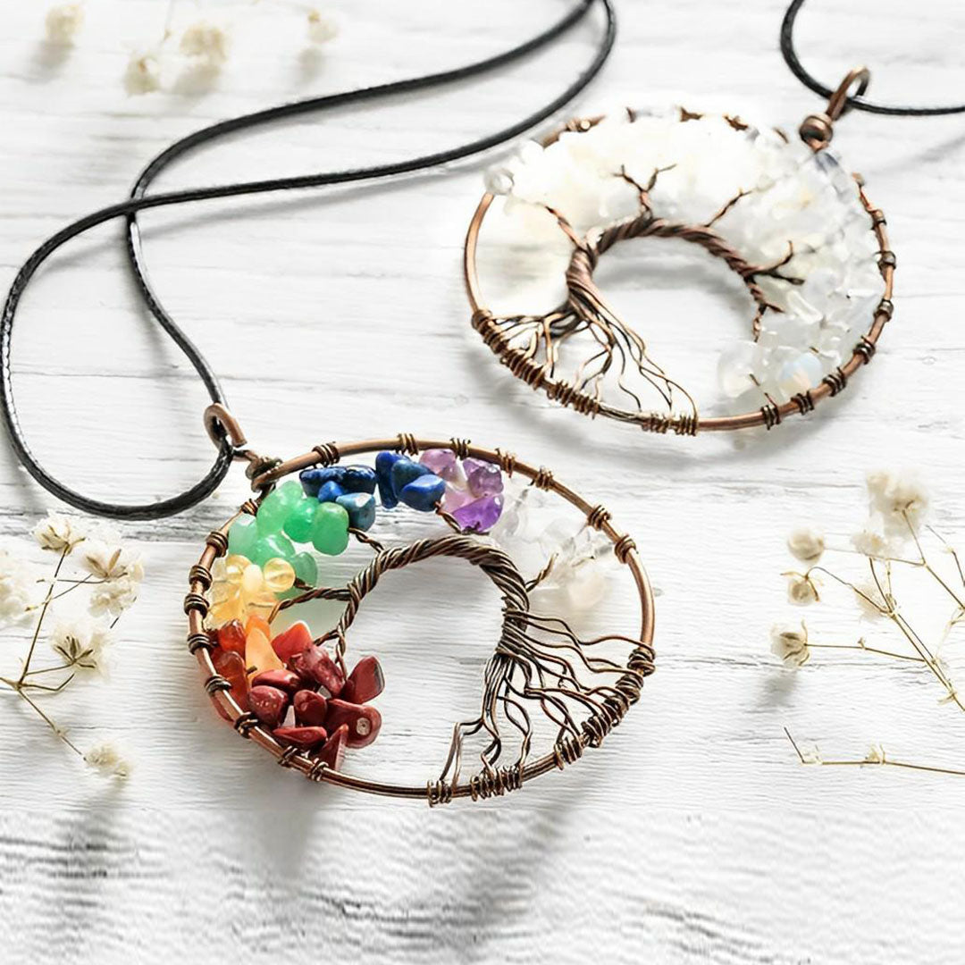 For Mother - A Mother is the Family Root Rainbow Rough Tree of Life Necklace