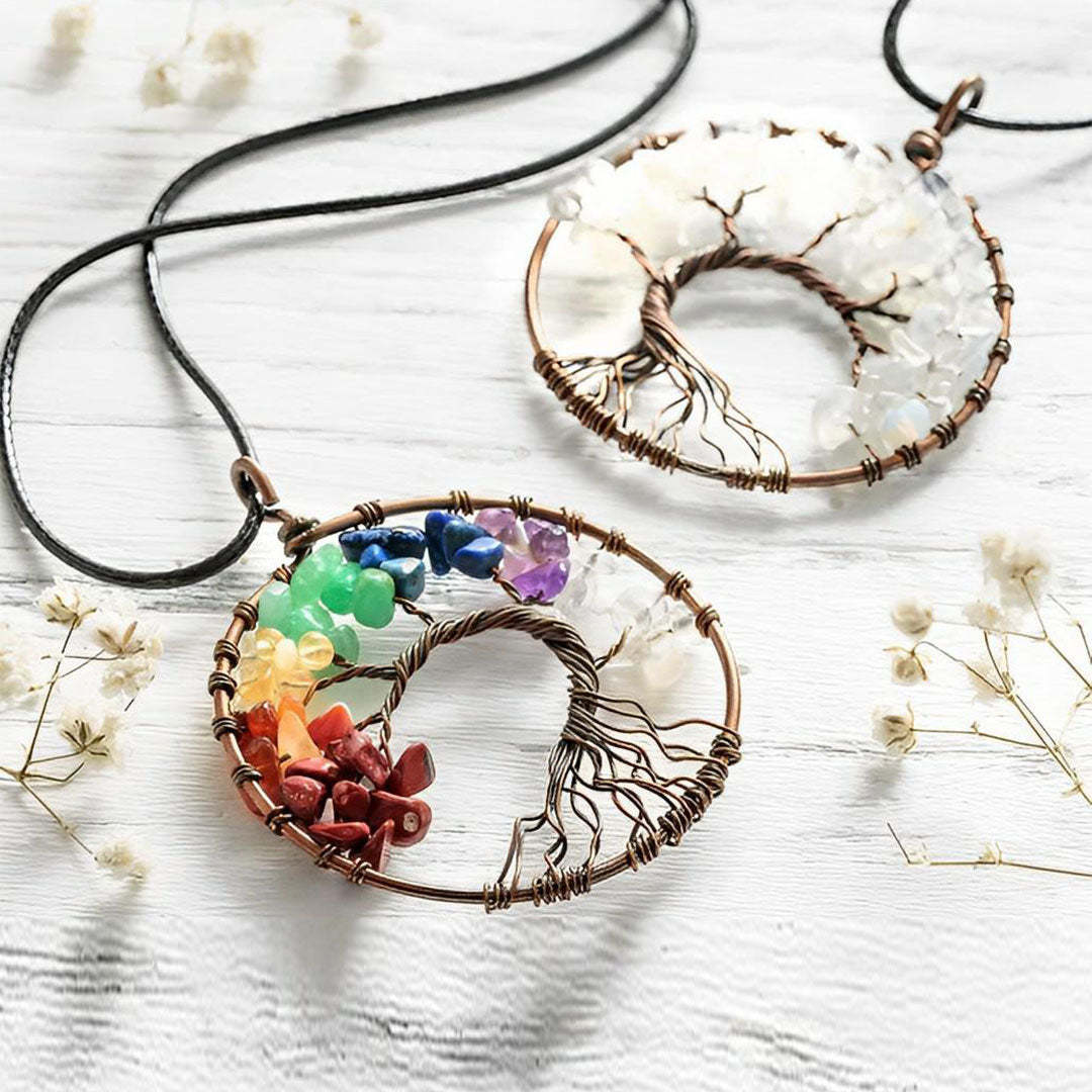 For Mother - A Mother is the Family Root Rainbow Rough Tree of Life Necklace