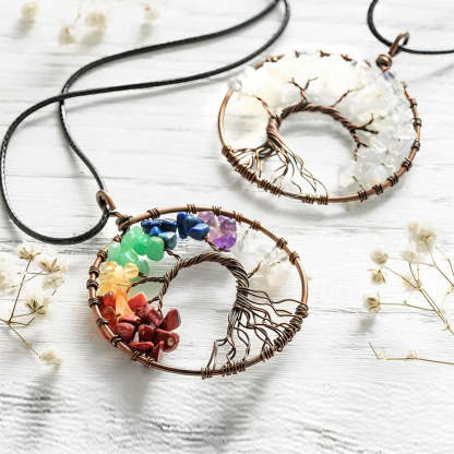 For Mother - A Mother is the Family Root Rainbow Rough Tree of Life Necklace