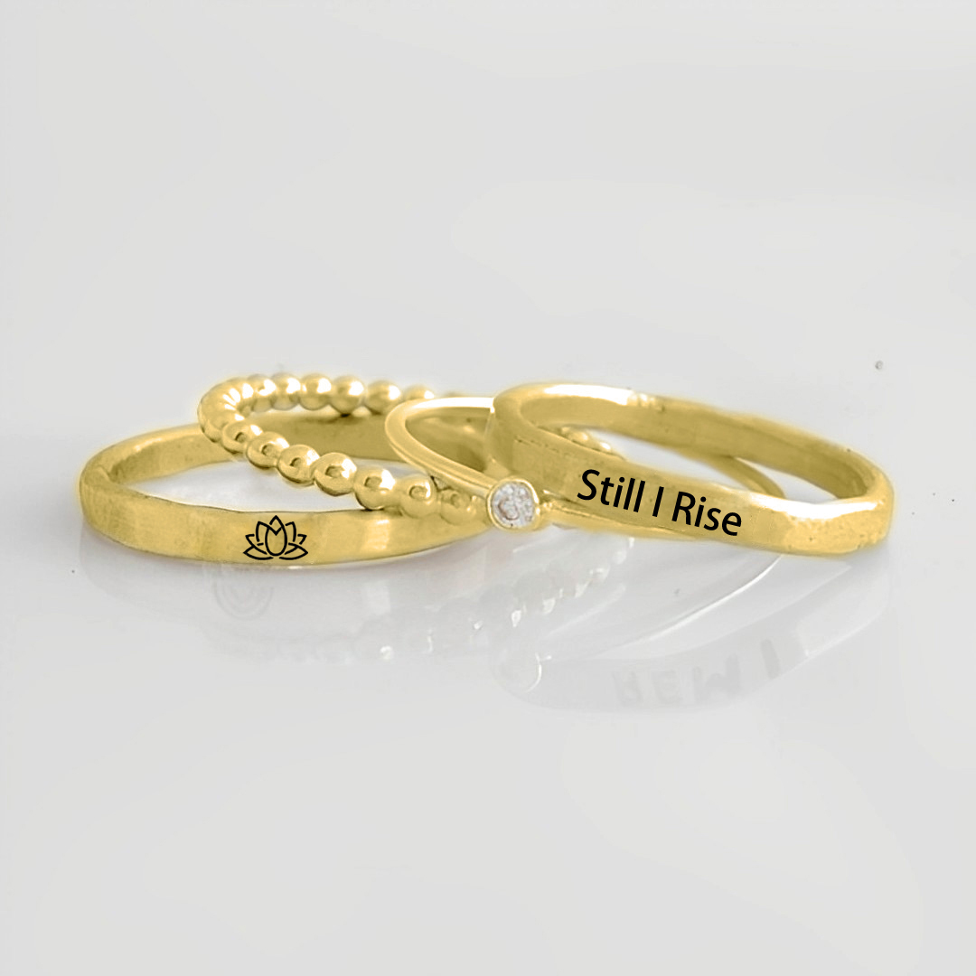 S925 Still I Rise Stacked Ring - 4 Rings Set