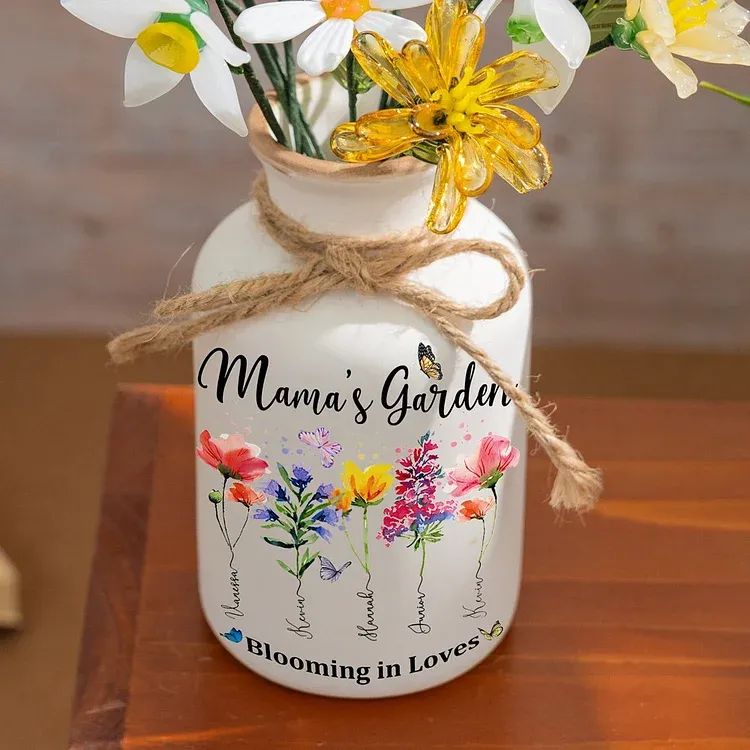 Custom Grandma's Garden Birth Flower Vase With Grandchildren Name For Mother's Day Gift