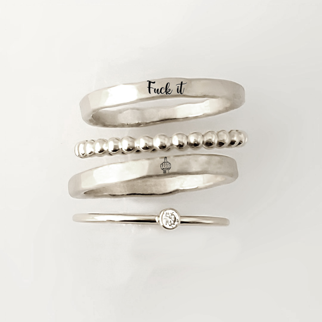 S925 Fuck It Stacked Ring - 4 Rings Set