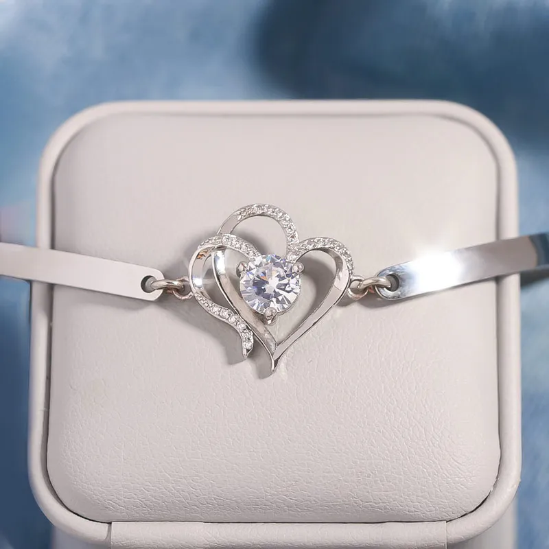 For Daughter-in-law - We Love You So Much Double Hearts And Diamonds Bracelet