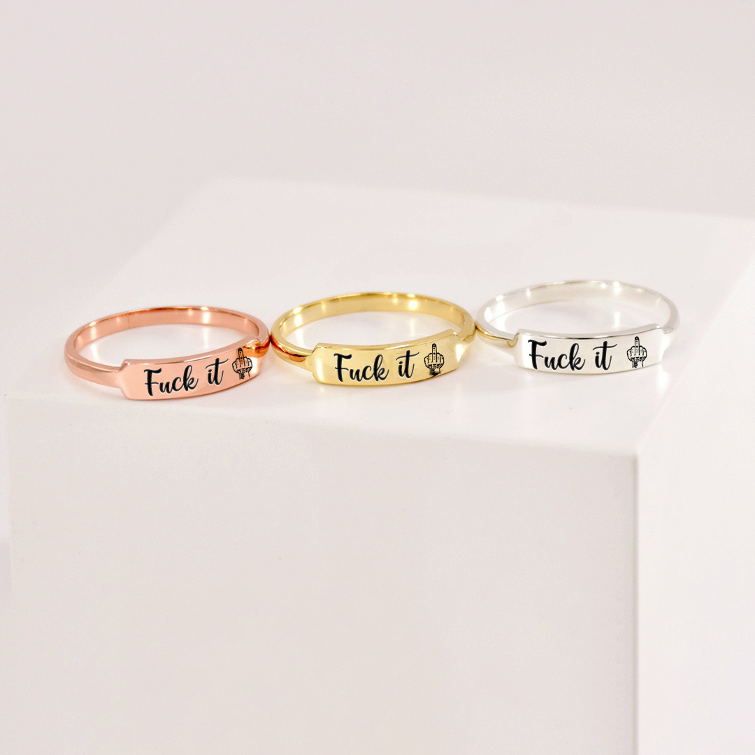 Fuck It middle finger Dainty Bar Ring