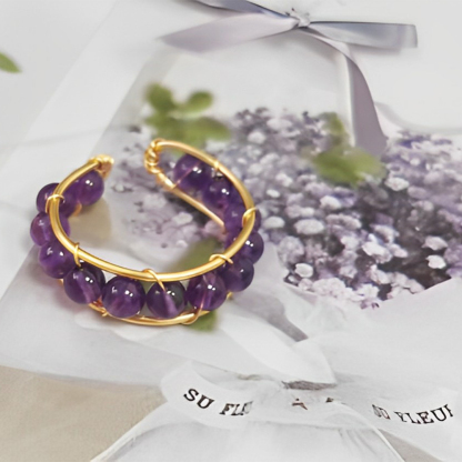 Amethyst Calming Healing Bead Open Ring