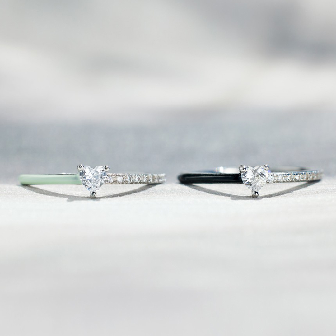 For Daughter - Matching Mother Daughter Drip Glaze Half Diamond Ring