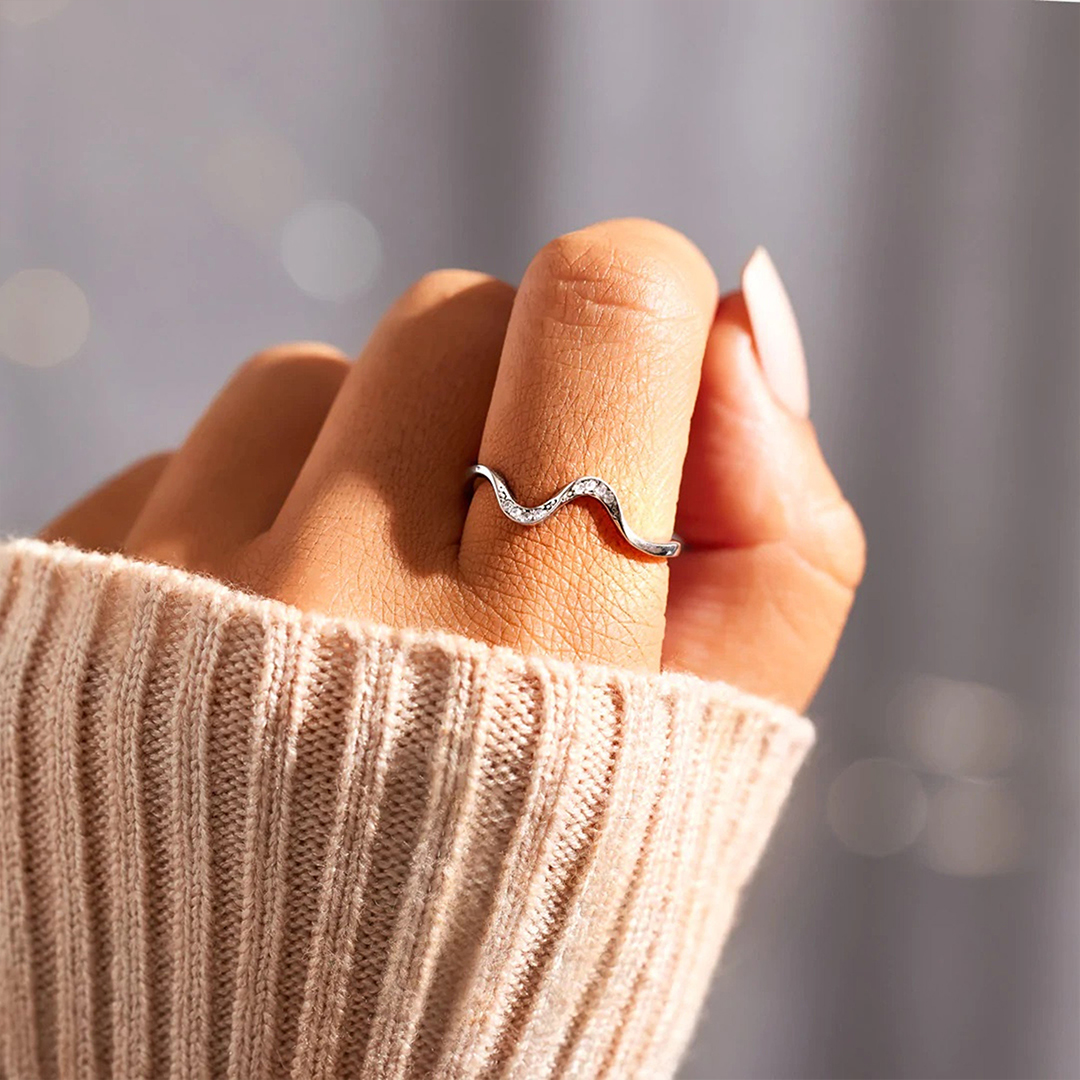 For Friend - S925 We'll Ride The Wave Together Undulating Thin Ring