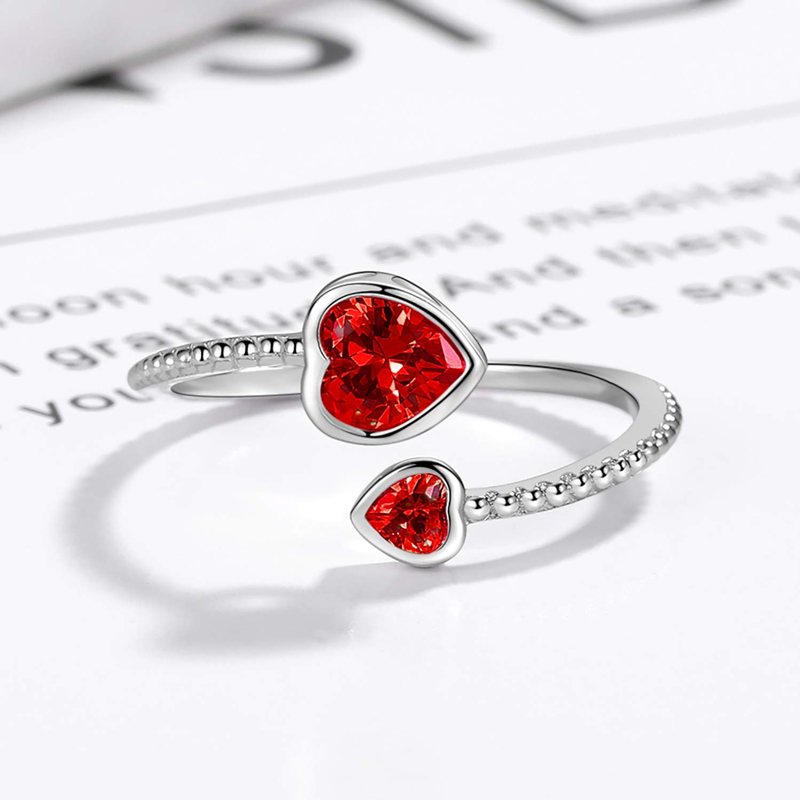 S925 The Love Between Grandmother And Granddaughter Is Forever Double Heart Birthstone Custom Ring