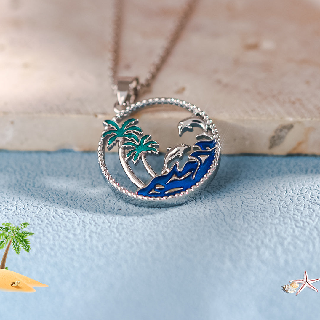 S925 Thalassophile Circle Palm Tree Necklace