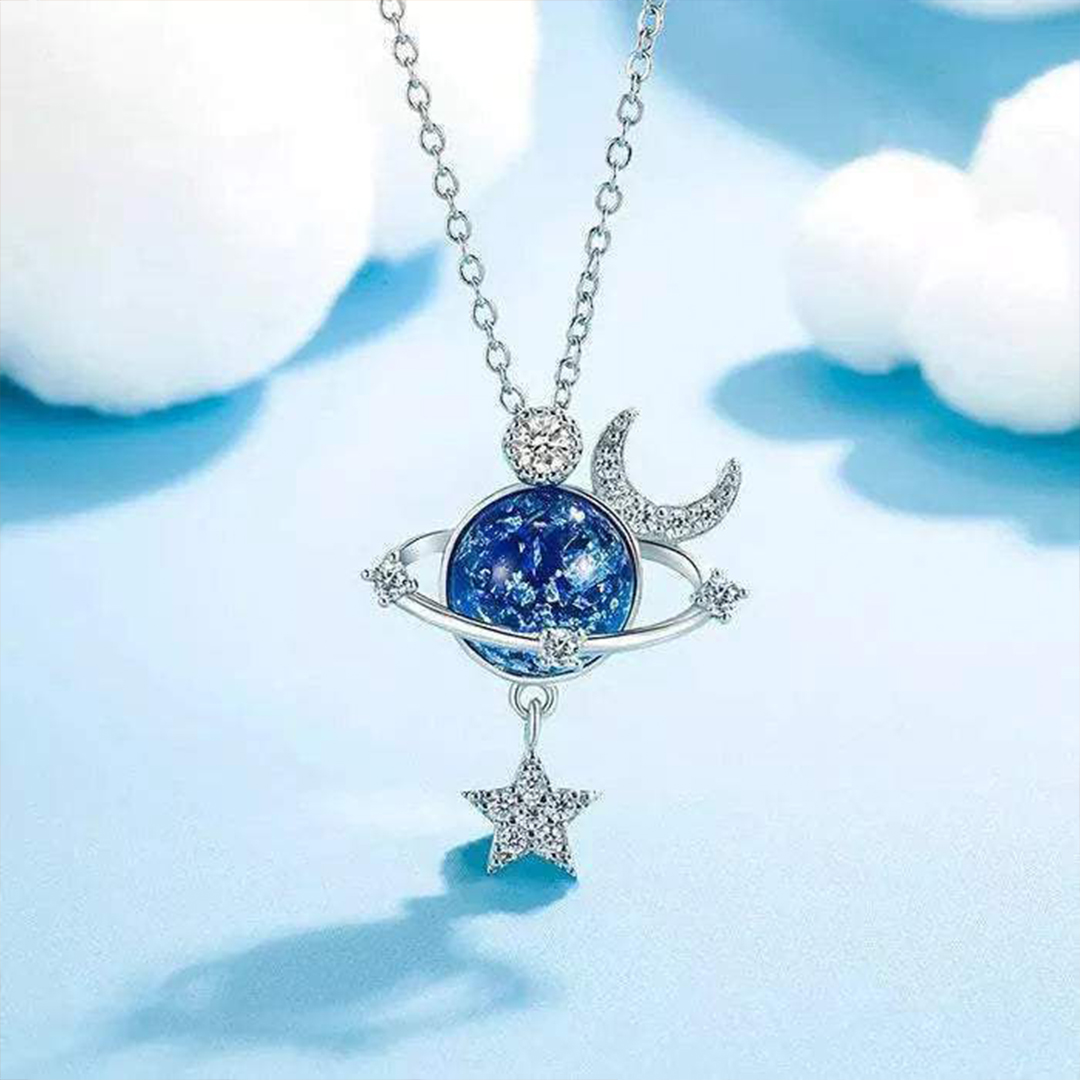 For Bonus Daughter - Always Shine Like The Brightest Star Blue Crystal Planet Necklace