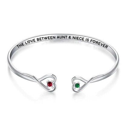 The Love Between Aunt & Niece Is Forever Double Hearts Custom Birthstones Bracelet