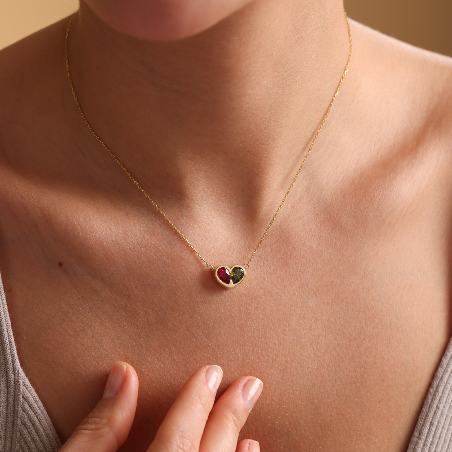 Mother And Daughter Forever Linked Together Custom Heart Birthstones Necklace