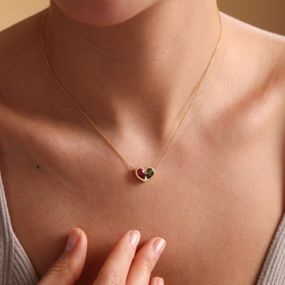 Mother And Daughter Forever Linked Together Custom Heart Birthstones Necklace