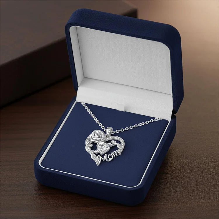 For Mom - I Love You Rose Mom Heart Necklace