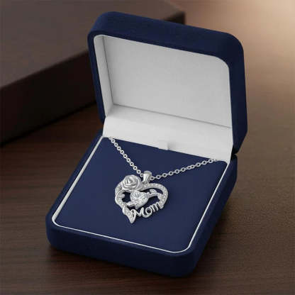 For Mom - I Love You Rose Mom Heart Necklace