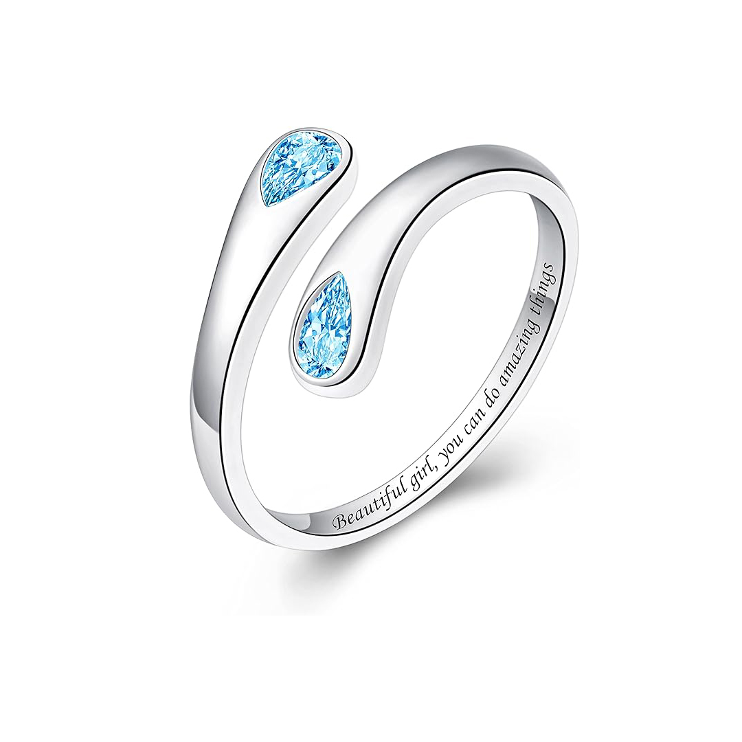 S925 Teardrop Birthstone Open Ring