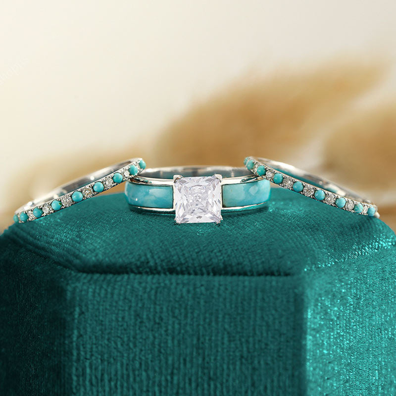 S925 Dazzling Diamond Turquoise Stacking Ring - Unleash Your Inner Glamour!