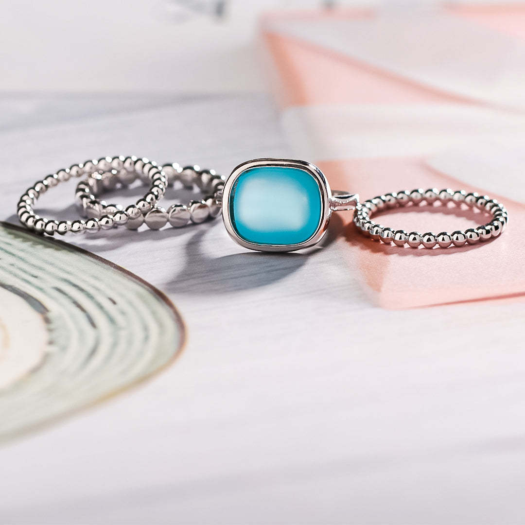 S925 Sea Glass Four Layer Stacking Ring