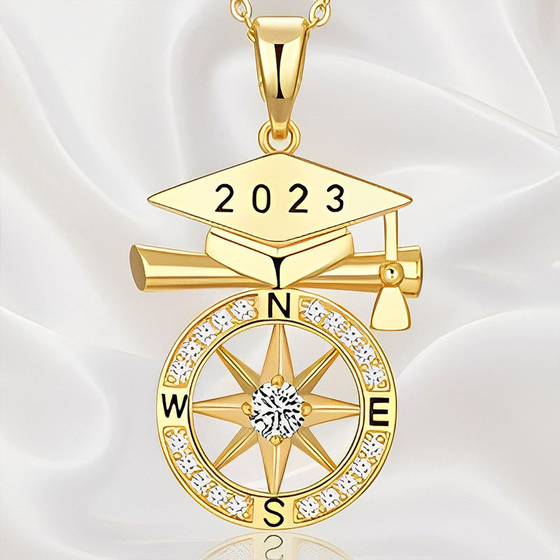 S925 Congratulations Class of 2023 Bachelor Cap Compass Necklace