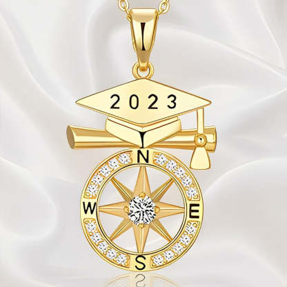 S925 Congratulations Class of 2023 Bachelor Cap Compass Necklace