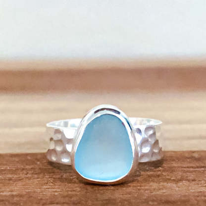 S925 Thalassophile Irregular Sea Glass Wide Band Ring