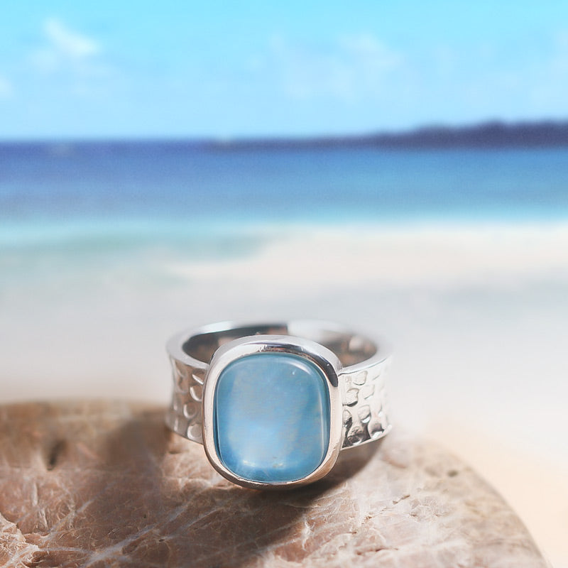 S925 Thalassophile Irregular Sea Glass Wide Ring
