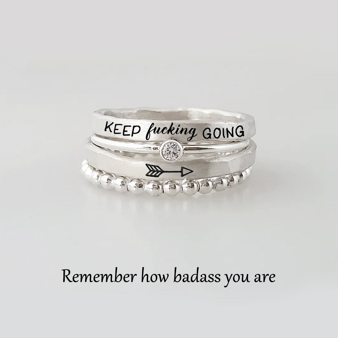 S925 Keep Fu❤king Going Stacked Ring - 4 Rings Set