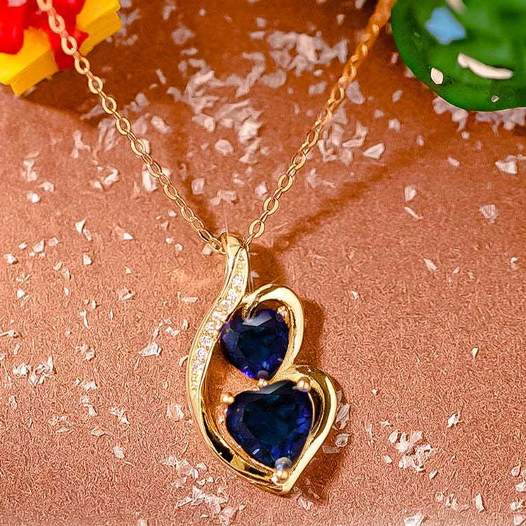 For Love - S925 My Wishes to Smokin' Hot Soulmate Blue Crystal Heart to Heart Necklace