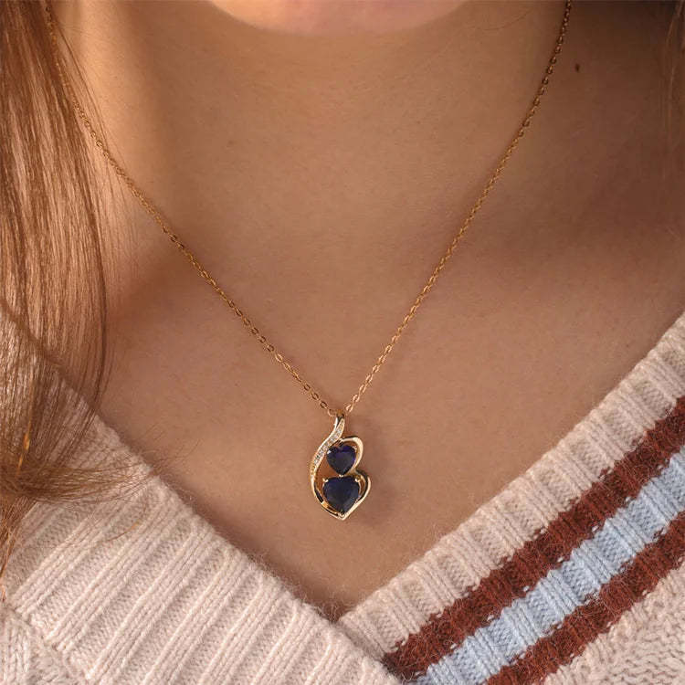 For Love - S925 My Wishes to Smokin' Hot Soulmate Blue Crystal Heart to Heart Necklace