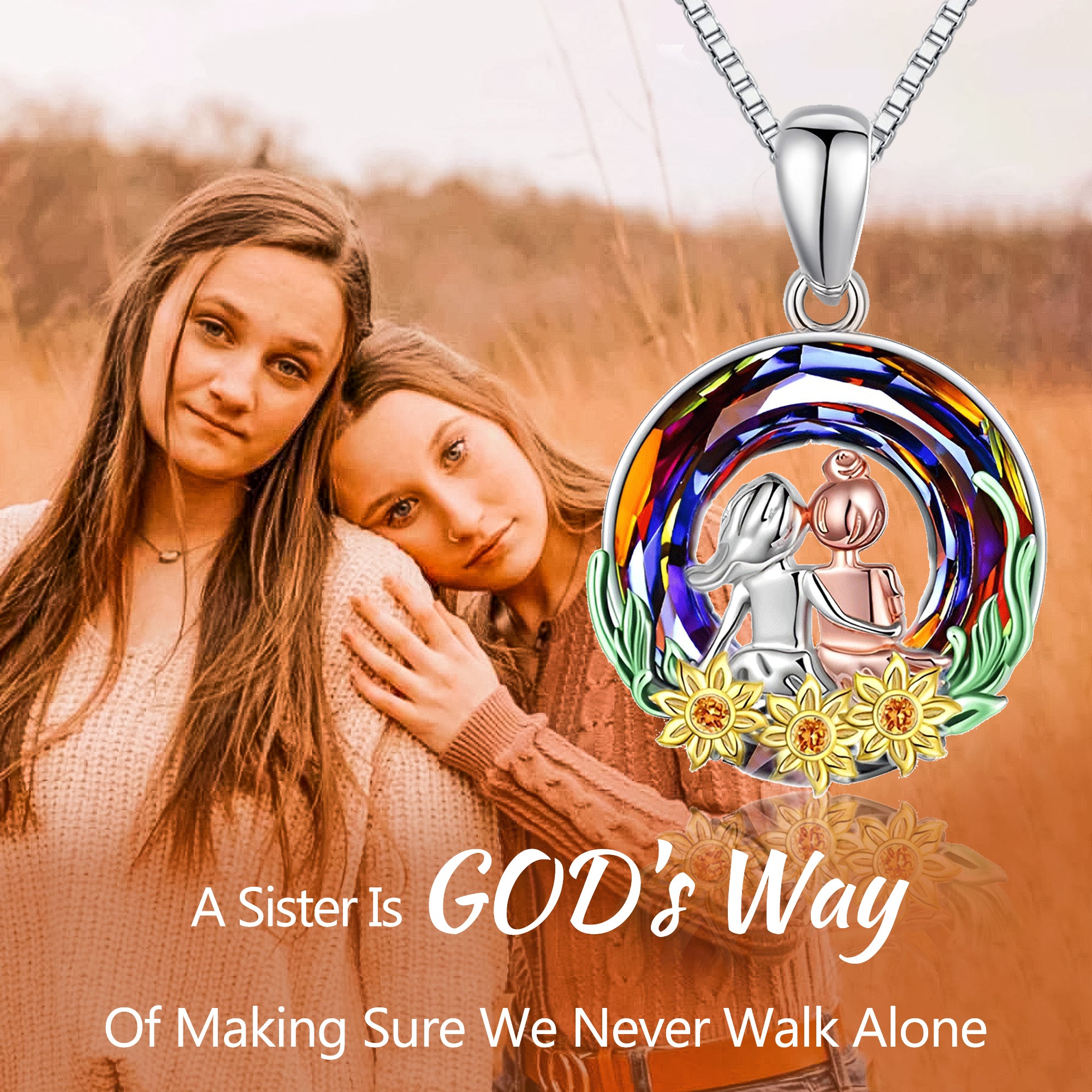 For Sister - S925 A Sister Is GOD's Way Of Making Sure We Never Walk Alone Crystal Necklace
