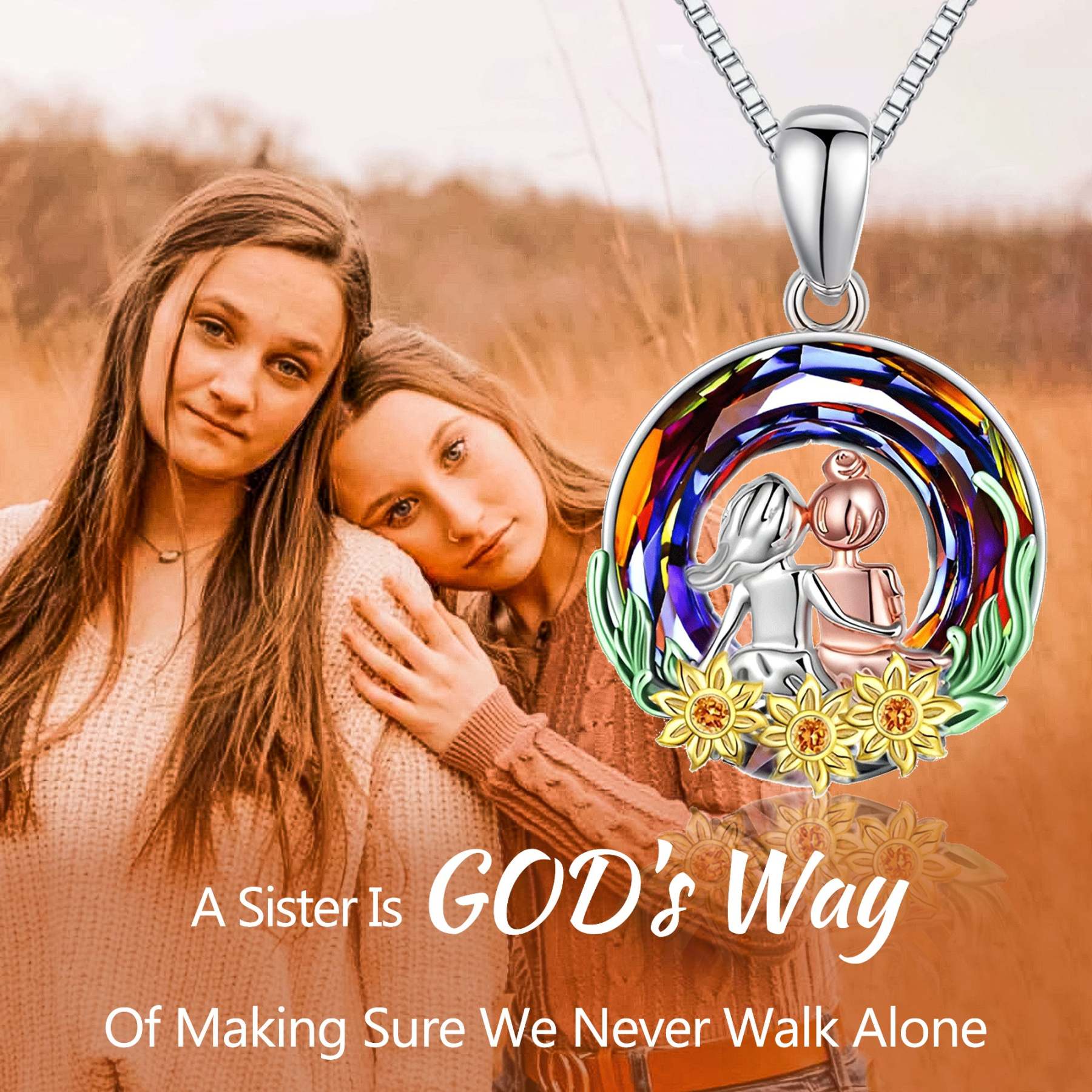 For Sister - S925 A Sister Is GOD's Way Of Making Sure We Never Walk Alone Crystal Necklace