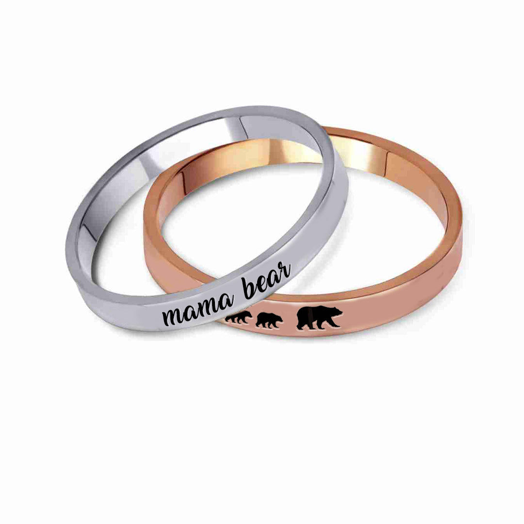 For Mother - S925 You Are the Best Mama Bear in the World Mama Bear Stacked  Ring - 2 Rings Set