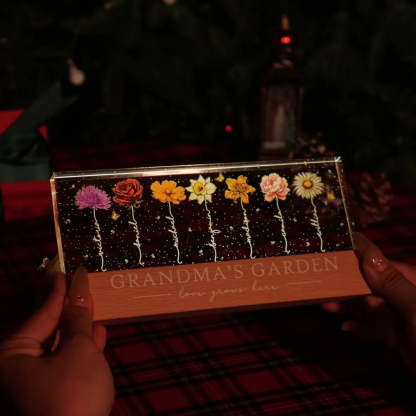 Grandma‘s Garden Birth Month Flowers Personalized Acrylic Block LED Night Light,  Perfect Gift for Grandma, Mom, Auntie, or Sister