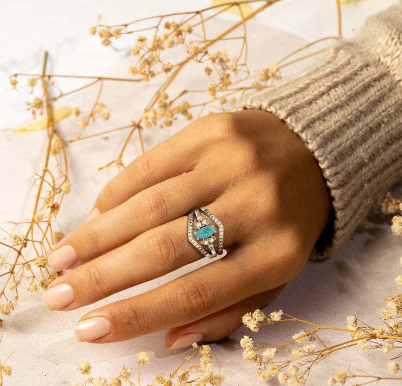 S925 Turquoise and Diamond Stacking Ring