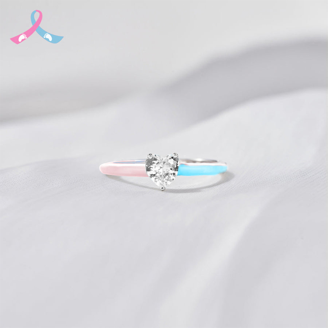 For Memorial - Mama Of An Angel White Diamond Pink & Blue Ring