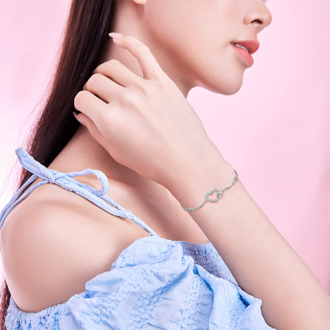 For Daughter - S925 Mother and Daughter Heart Linked Bracelet