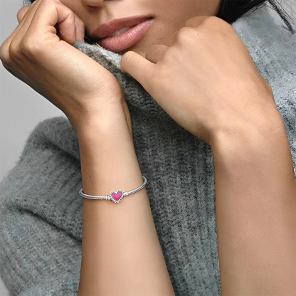 For Self - S925 Love Yourself Unconditionally Pink Love Snake Chain Bracelet