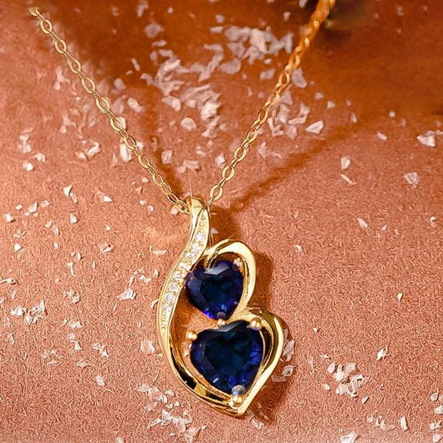 For Daughter - S925 I Will Always Have Your Back Gold Blue Diamond Heart Necklace