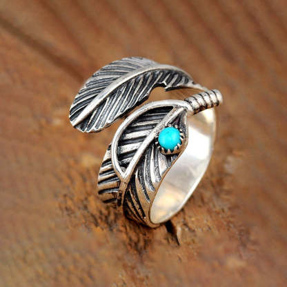 For Memorial - S925 Guardian Angel Turquoise Feather Ring