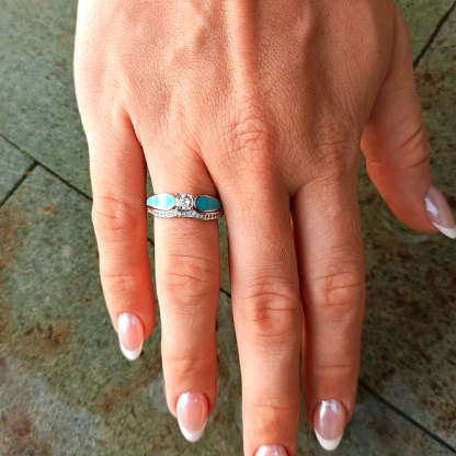 S925 Blue Lagoon Turquoise 2 Piece Rings Set