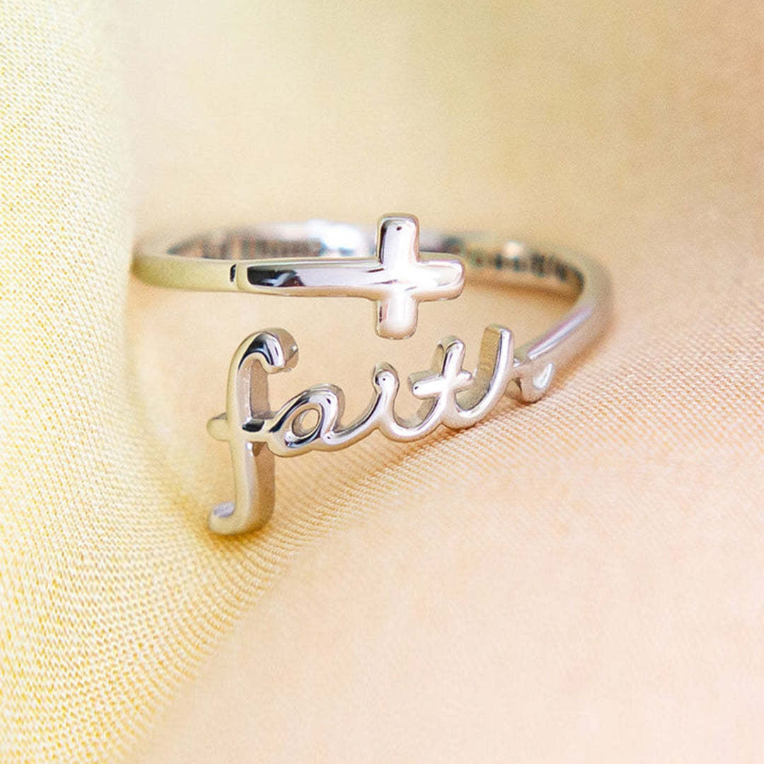 S925 Faith Cross Open Ring