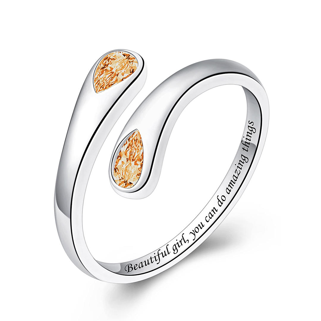 S925 Teardrop Birthstone Open Ring