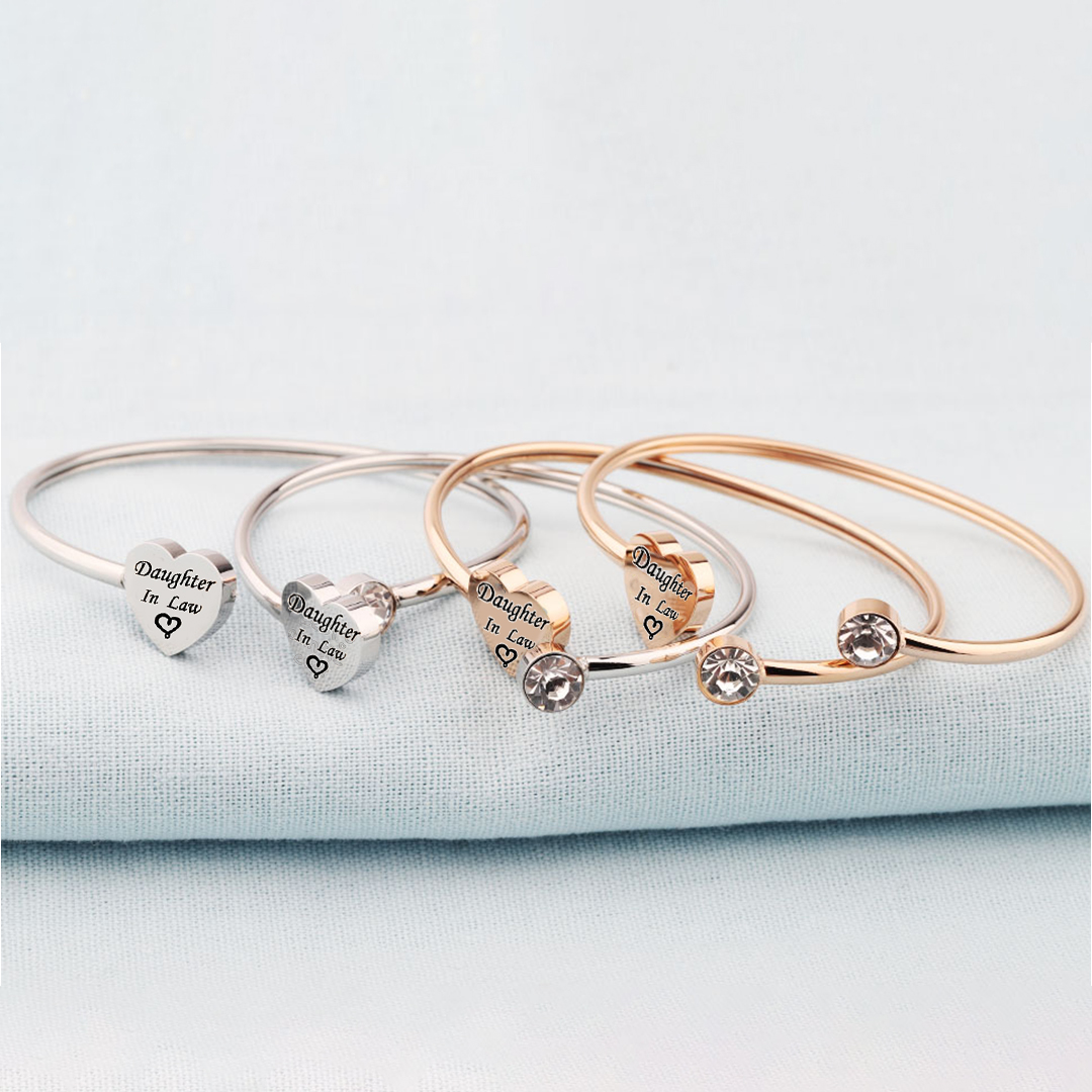 For Daughter-In-Law - You Are Also My Daughter-In-Heart Heart Diamond Cuff Bracelet