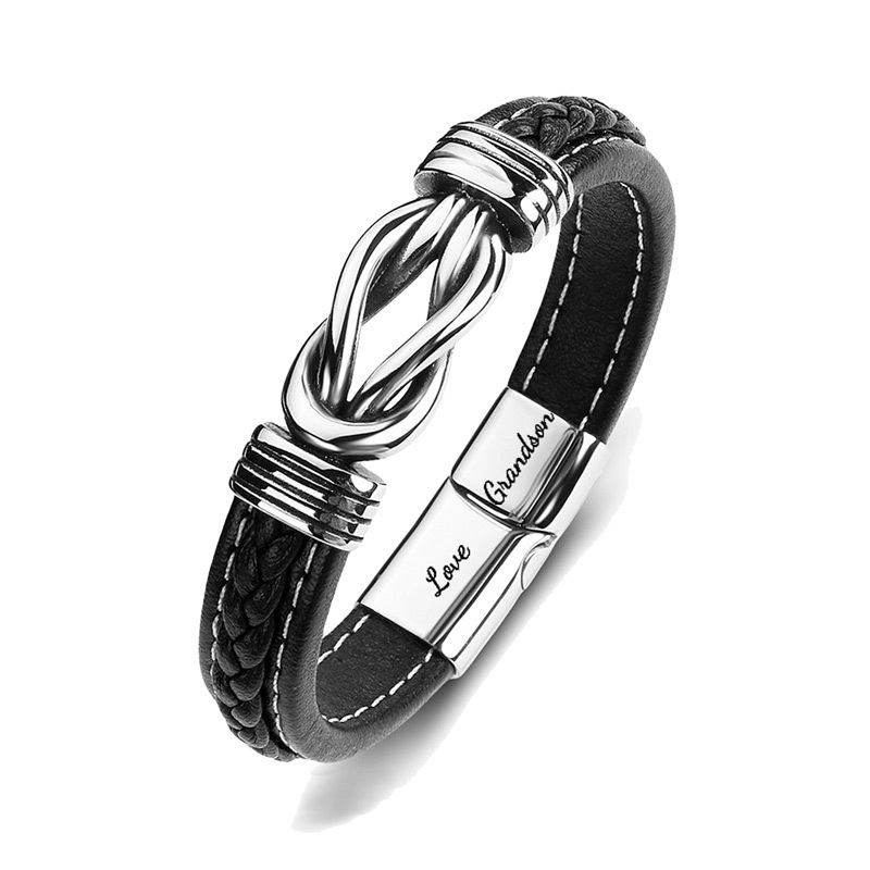 For Grandson - Grandmother and Grandson Forever Linked Together Black Knot Engraved Bracelet